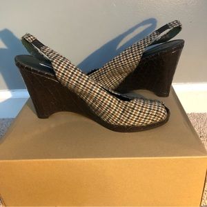 Donald Pliner tweed slingback wedges